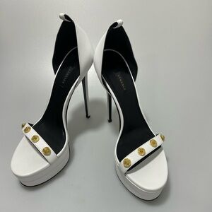 Versace Embellished Leather Double Platform Sandals White Women’s 11 $1225.